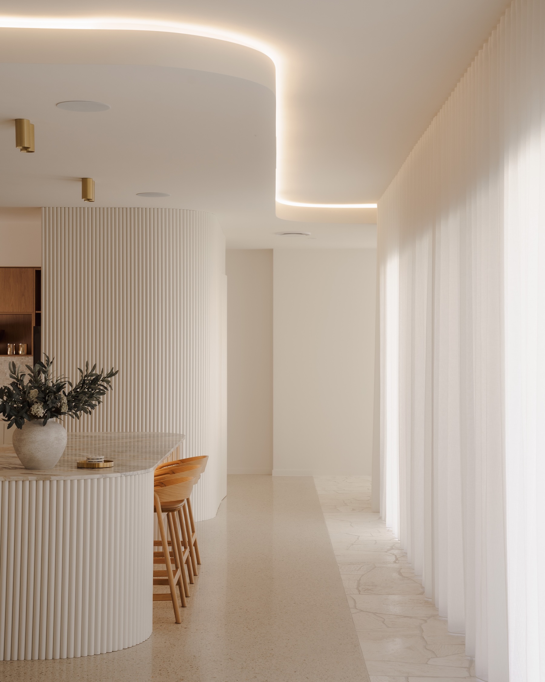 Curved white kitchen