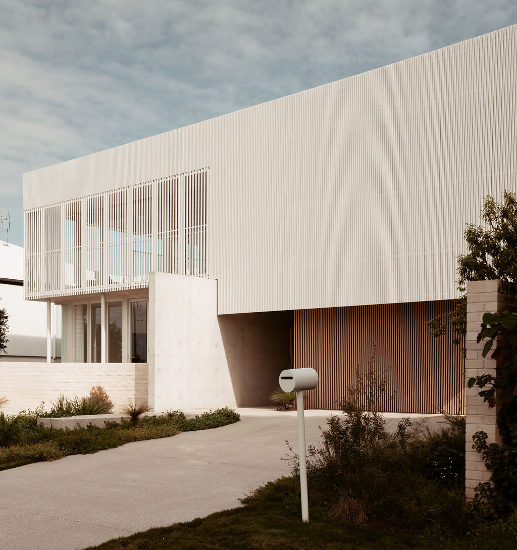 Architectural facade with timber slats