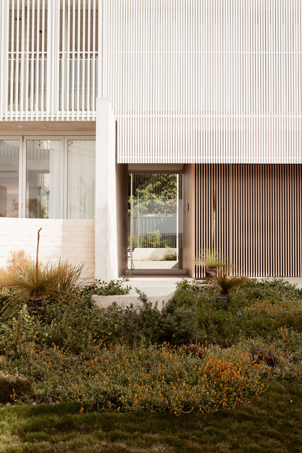 Architectural entry with native garden